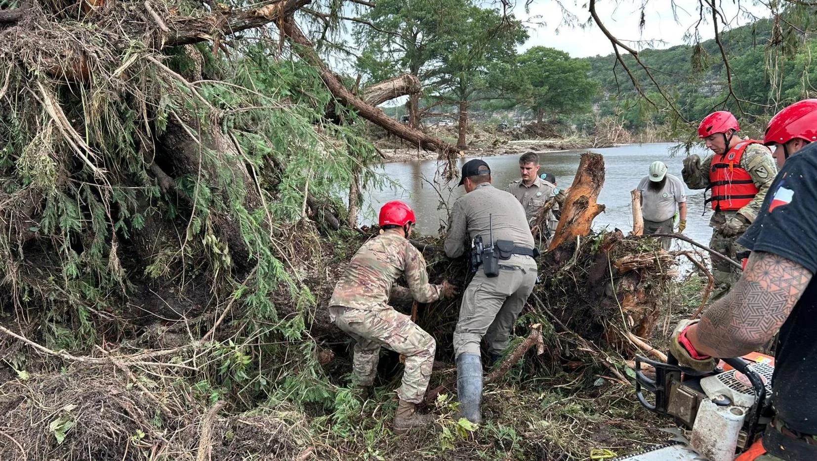 Trump talks with first responders, local officials at Texas flood site Friday